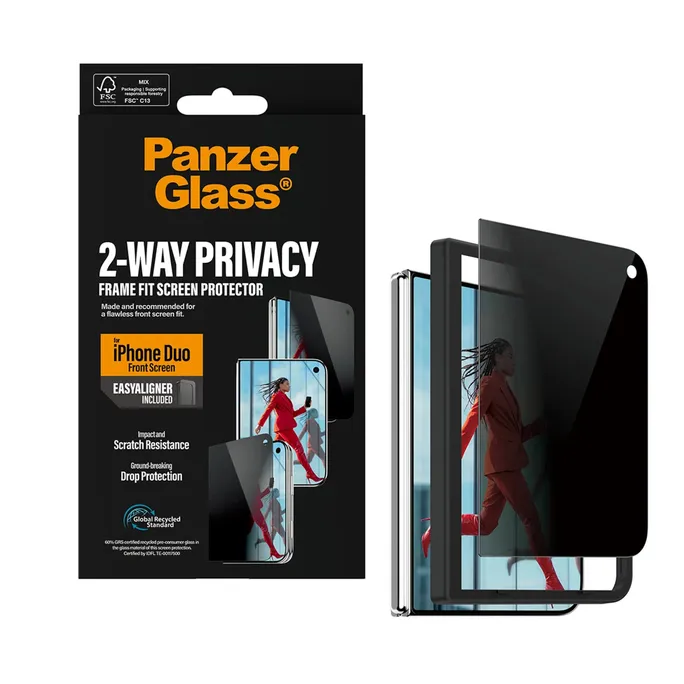 PanzerGlass Privacy Außendisplay Displayschutz RahmenFit m. EasyAligner IphoneDuo