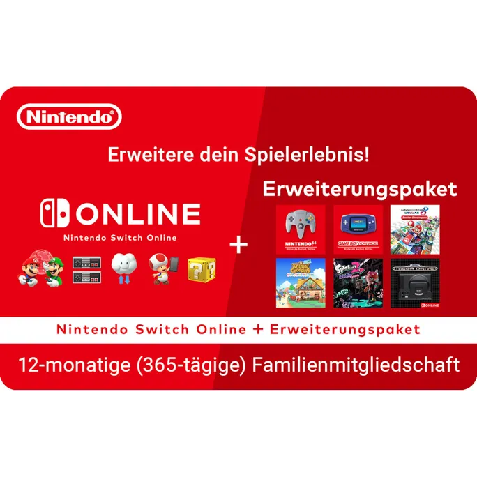 Nintendo Switch Online 365 Tage Familienmitgliedschaft + Erweiterungspaket - Digitaler Code