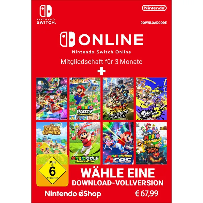 Nintendo Switch Online 90 Tage Einzelmitgliedschaft + 1 Spiel