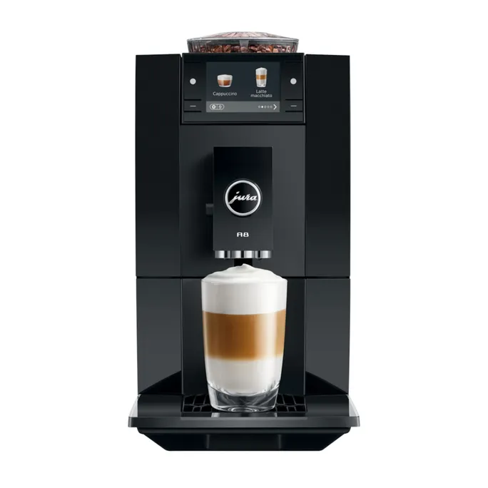JURA A8 Piano Black (EA) Kaffeevollautomat – 18 Kaffeespezialitäten, P.A.G.3 Mahlwerk, 2,8"-Farbdisplay, 19 cm schmal