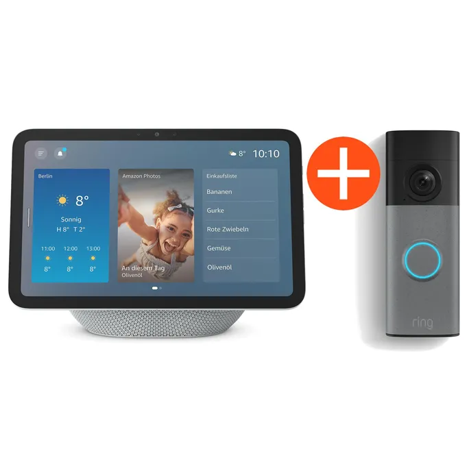 Amazon Echo Show 8 weiß + RING Battery Video Doorbell 2 - 2K grau