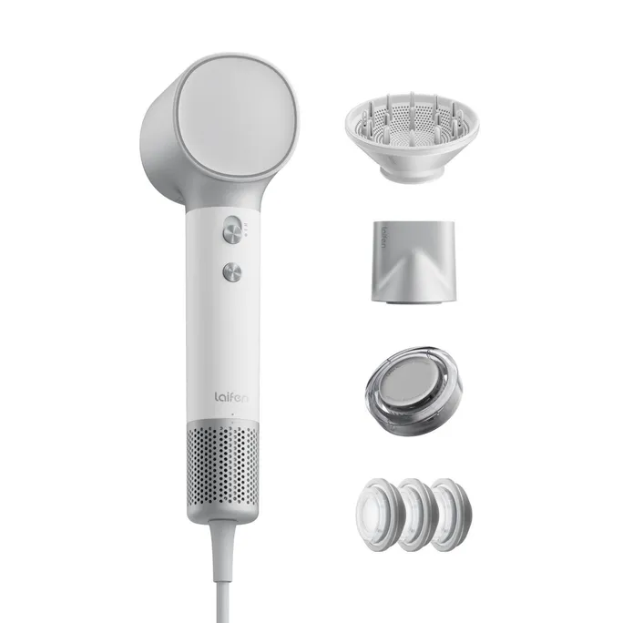 Laifen Neo Special Hochgeschwindigkeits-Haartrockner mit Diffusor & 2 Stylingdüsen; 110.000 U/min, Smart Temperature Control, 1400 W; silber