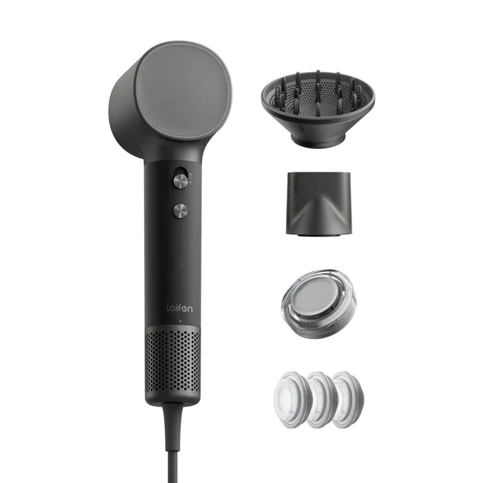 Laifen Neo Special Hochgeschwindigkeits-Haartrockner mit Diffusor & 2 Stylingdüsen; 110.000 U/min, Smart Temperature Control, 1400 W; schwarz