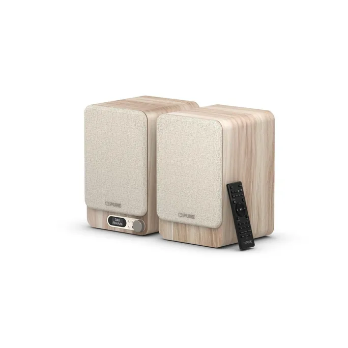 Pure Classic Active Stereo-Soundsystem DAB+/FM, Bluetooth, USB-C; HDMI, optical-In, Fernbedienung beige/Eiche