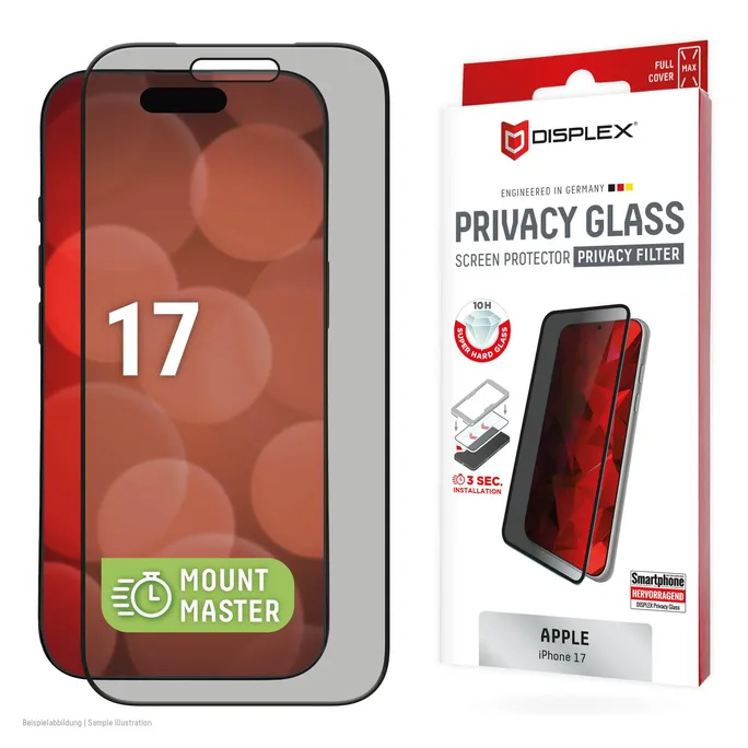 DISPLEX Privacy Panzerglas für iPhone 17 mit seitlichem Blickschutz