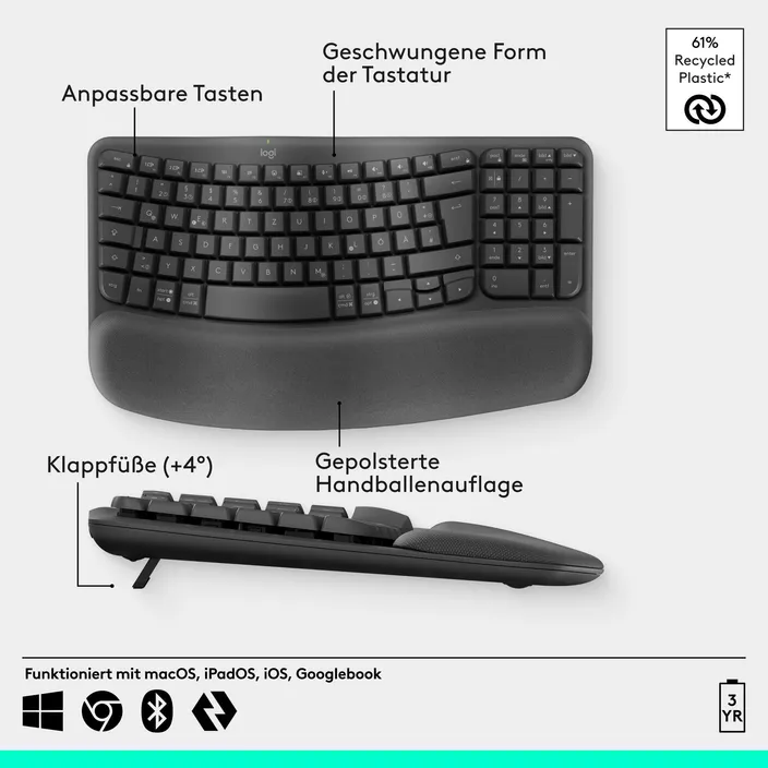 Logitech Lift + Wave Keys Ergo Combo kabelloses ergonomisches Maus ...