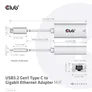 Club 3D USB 3.2 Gen2 Typ-C auf Gigabit Ethernet LAN Adapter 0,2m schwarz