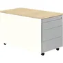 Schubladencontainer m. Rollen, 529x800, Kunststoffpl., 3 Schubl. weiß/alu/Ahorn