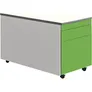 Schubladencontainer, Rollen, 529x800, 1 Materialschub, 1 Hängereg, alu/grün/weiß