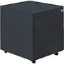 Schubladenrollcontainer, HxT 570x600 mm, Stahlplatte, 3 Schubl., graphitschwarz