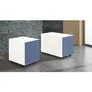 Schubladencontainer mit Rollen, 570x600mm, Stahlplatte, 3xSchublade, weiß/blau