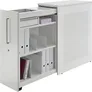 Hochauszugschrank, Thekenelement links stehend, H 1025 mm, reinweiß / rubinrot