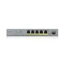 ZyXEL GS1350-6HP Gigabit Smart Switch, 5x RJ-45, 1x SFP, PoLRE/PoE++, lüfterlos