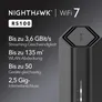 NETGEAR Nighthawk Dual-Band WiFi 7 Router (RS100) – Sicherheitsfunktionen, BE3600 WLAN-Geschwindigkeit (bis zu 3,6 Gbit/s) – deckt bis zu 135 m2 ab, 50 Geräte – 2,5 GB Internet-Port