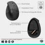 Logitech Lift Vertical vertikale Maus Graphite kabellos (Logi Bolt) für Rechtshänder