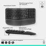 Logitech Wave Keys kabellose ergonomische Tastatur mit Handballenauflage, Bluetooth & Logi Bolt, Grafit
